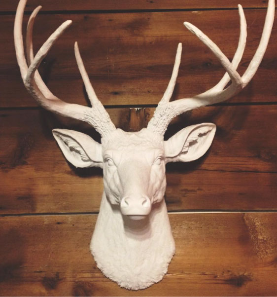 Deer sculpture hanging on the wall at the office