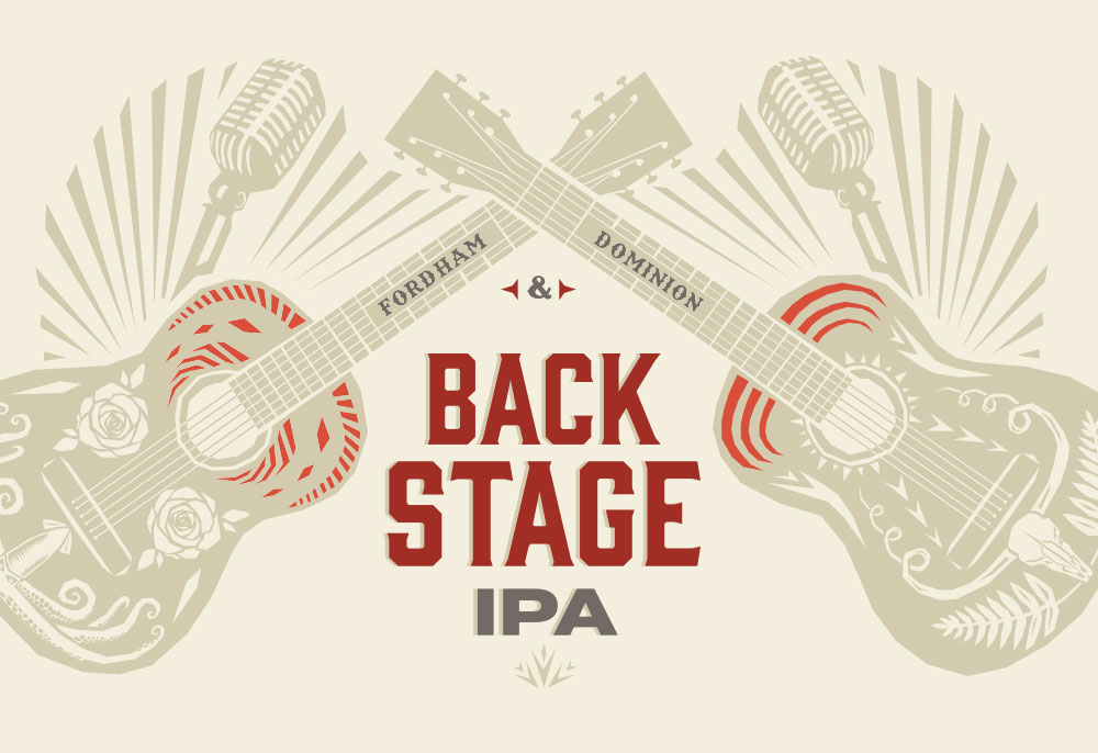 Fordham & Dominion Back Stage IPA with two guitars