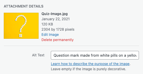Screenshot of WordPress Alt Text Interface