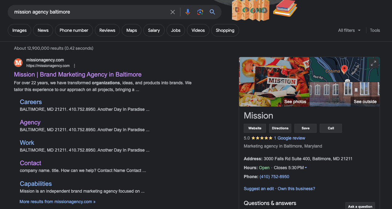 Google search results for: mission agency baltimore