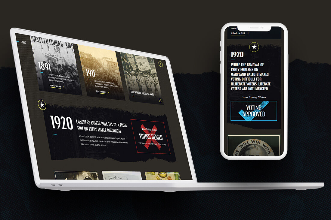 A phone and laptop displaying the landing page.