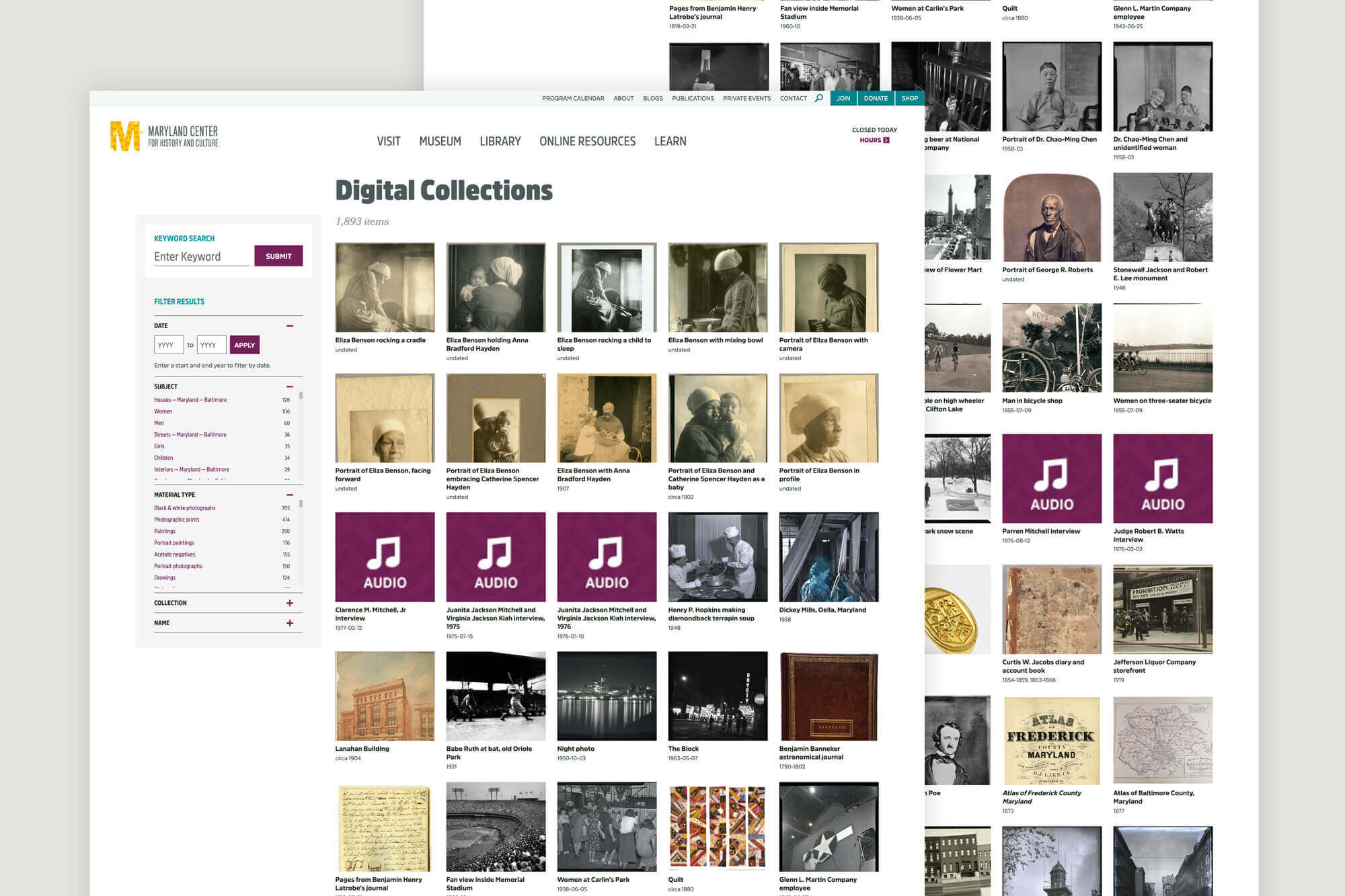 A screenshot of MCHC’s digital collection webpage.