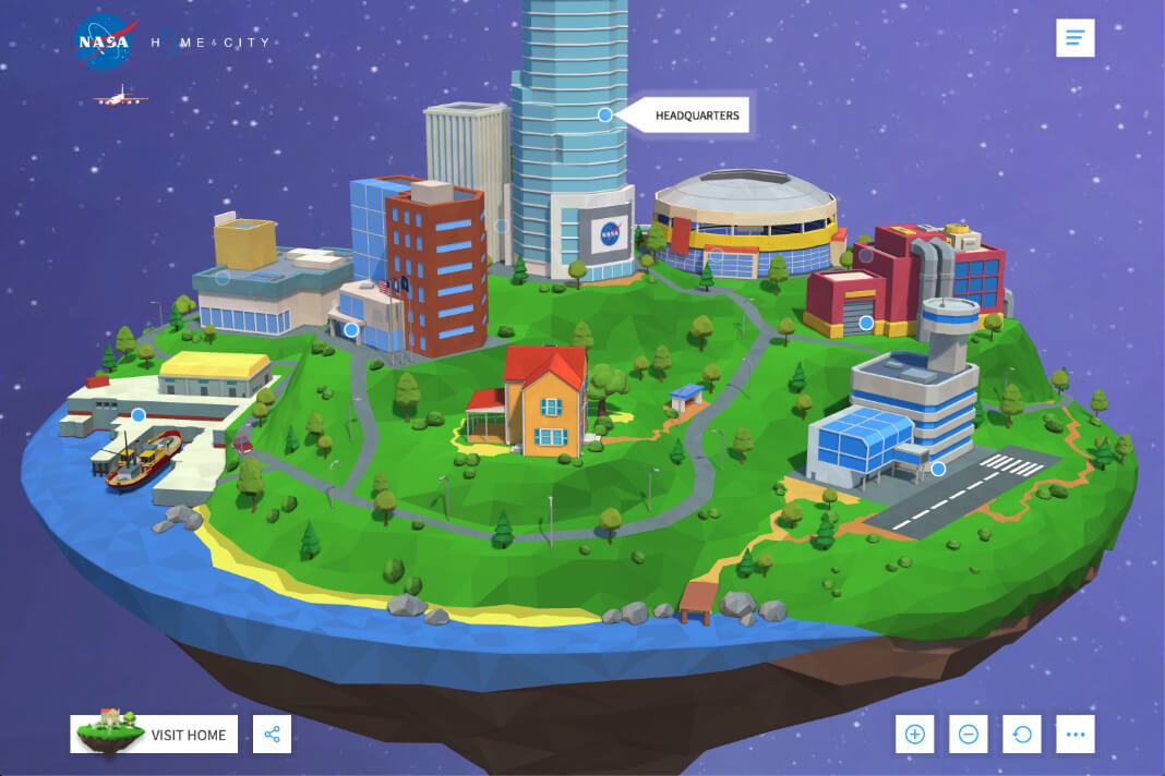 A screenshot of the NASA Home & City environment.