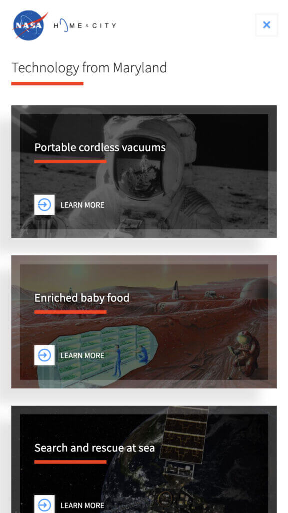A screenshot showing NASA technology developed in Maryland.