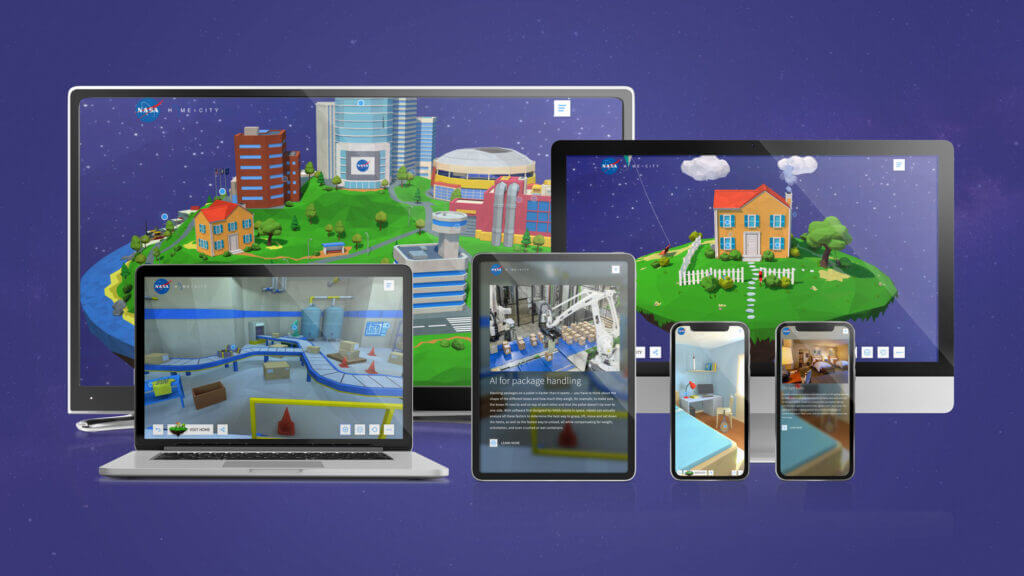 A series of screens showing different pages from the Nasa Home & City website.