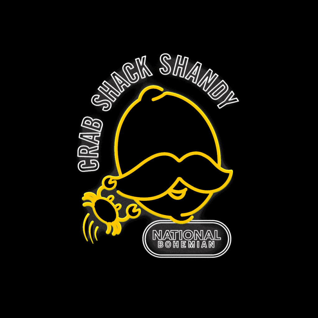 A variation of the Crab Shack Shandy logo intended to look like a vintage neon sign.
