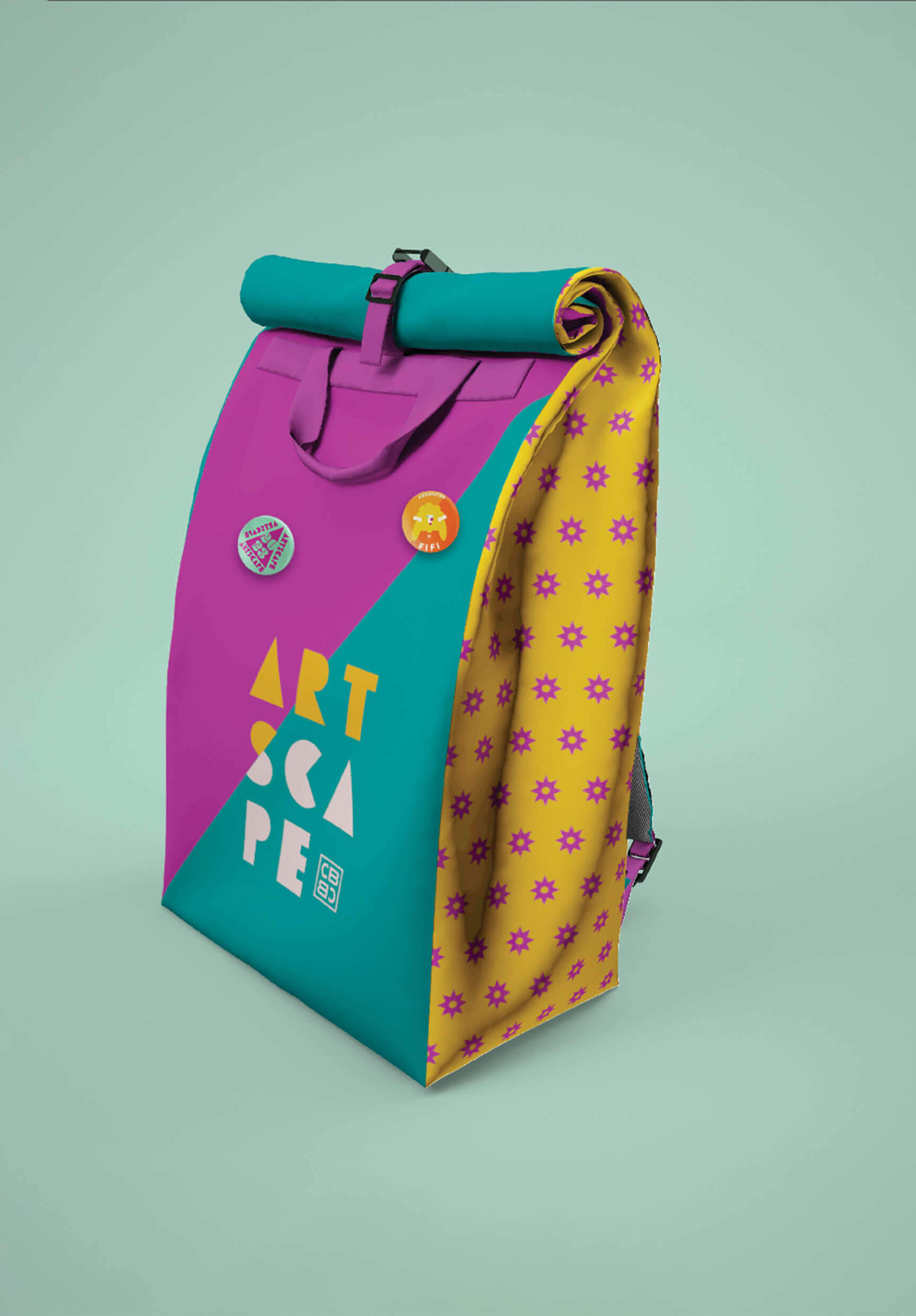 A mocked-up lunchbox features the Artscape logo, brand icons, and a variety of colors.