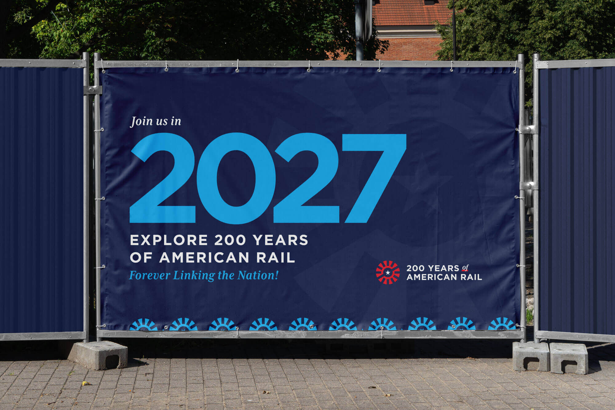 A mocked-up image of an outdoor sign featuring campaign language,