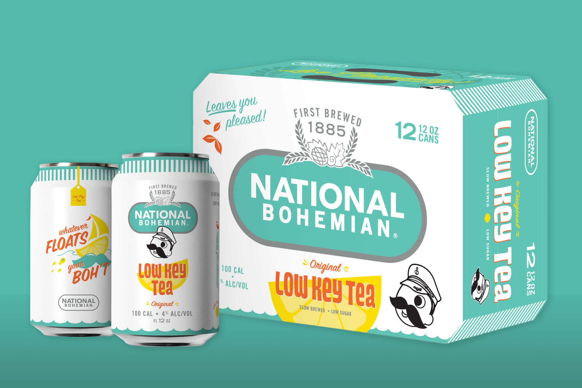 A 12-pack of Low Key Tea cans.
