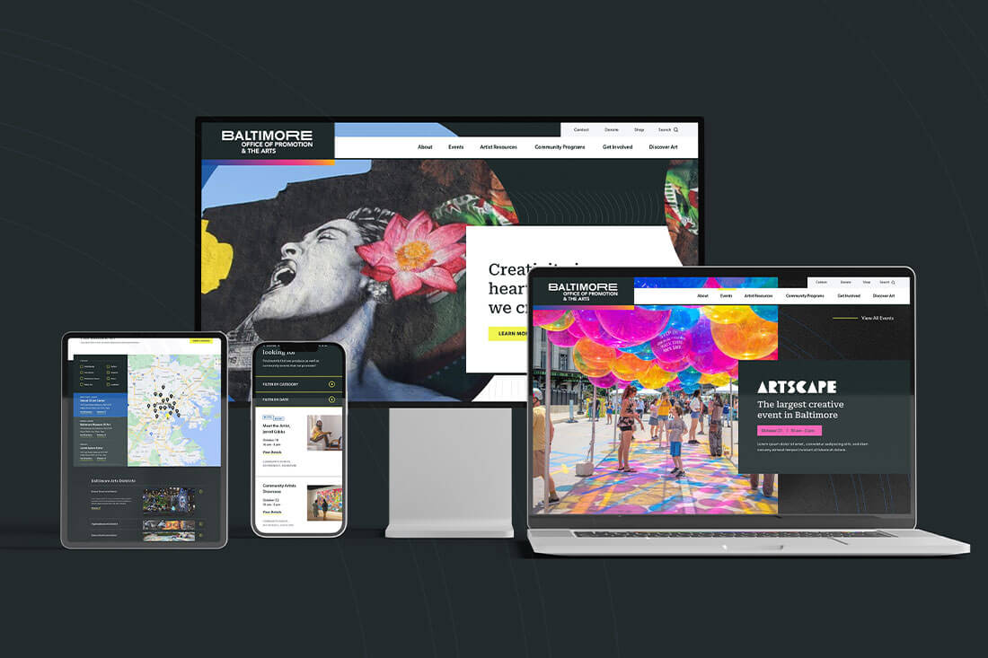 Different pages of the BOPE website displayed on a series of screens, including a laptop, desktop monitor, tablet, and phone.