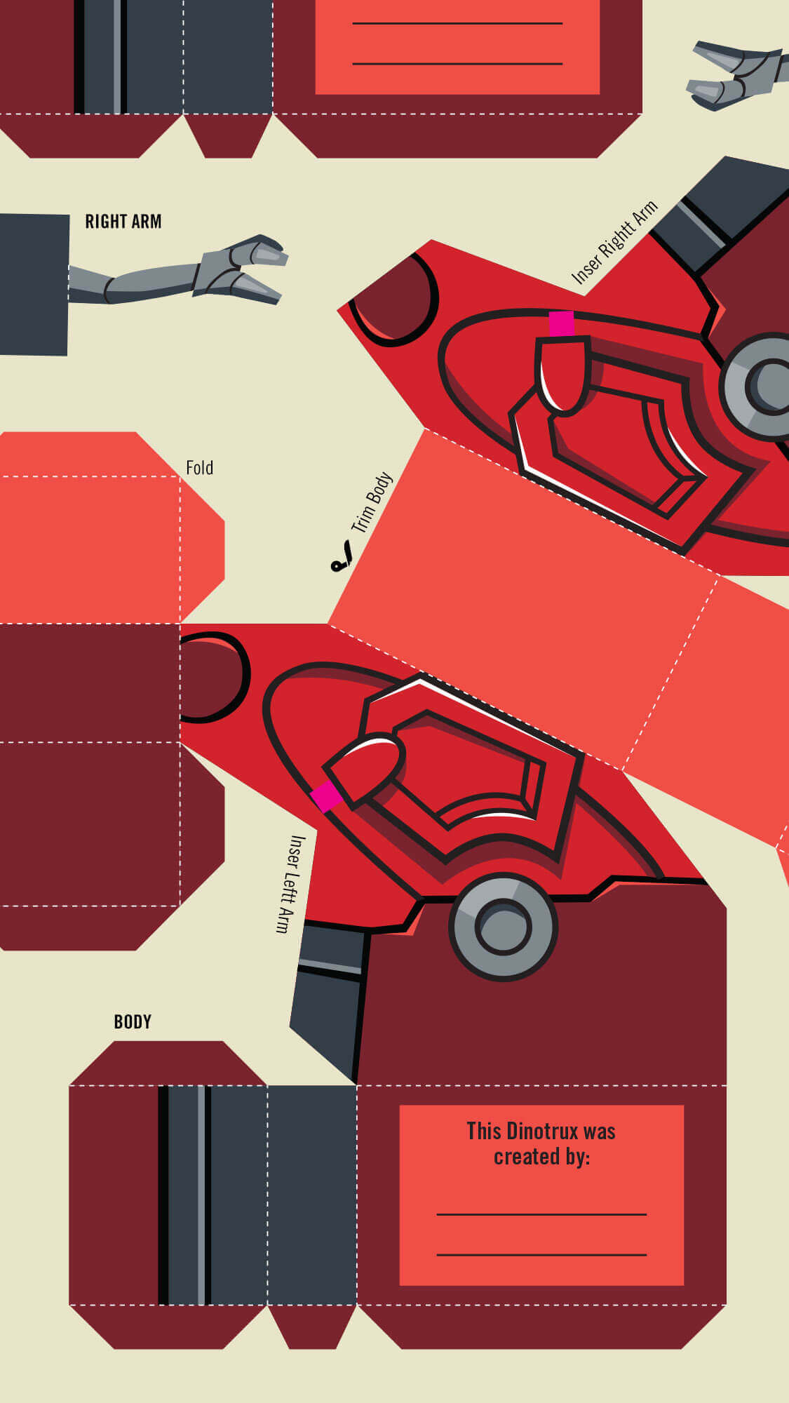A papercraft, foldable DinoTrux character.