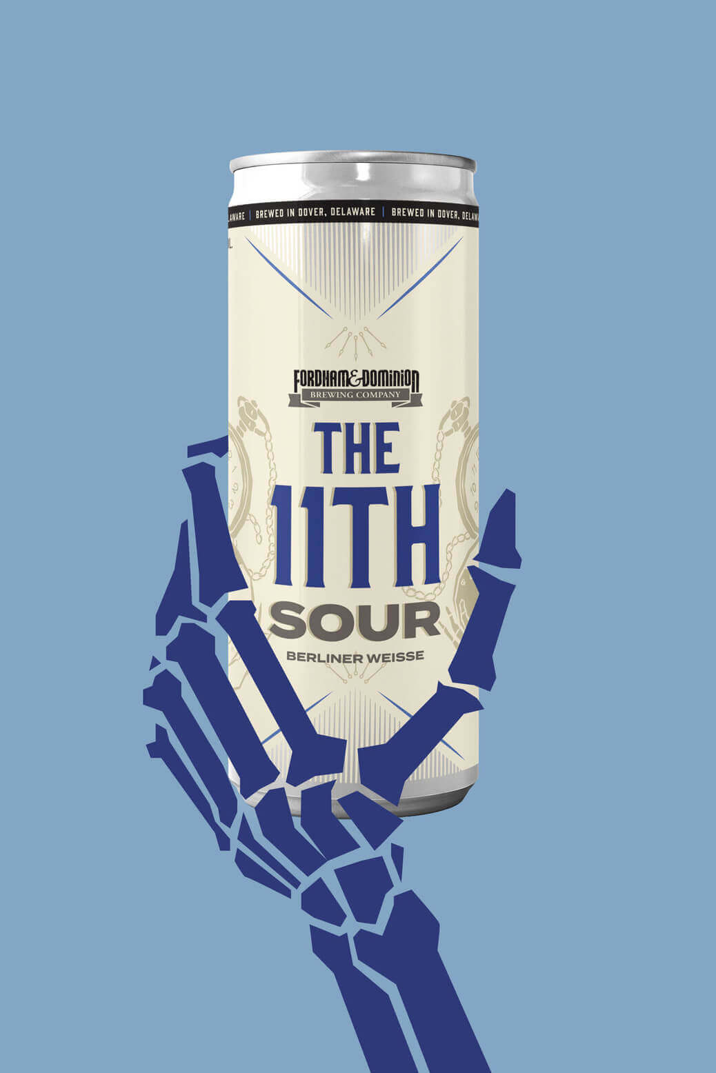Skeleton hand holding an 11th Sour can.