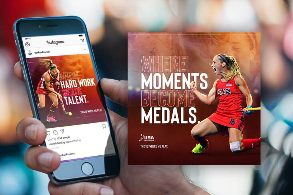 A mock up Instagram post featuring the message “where moments become medals.”
