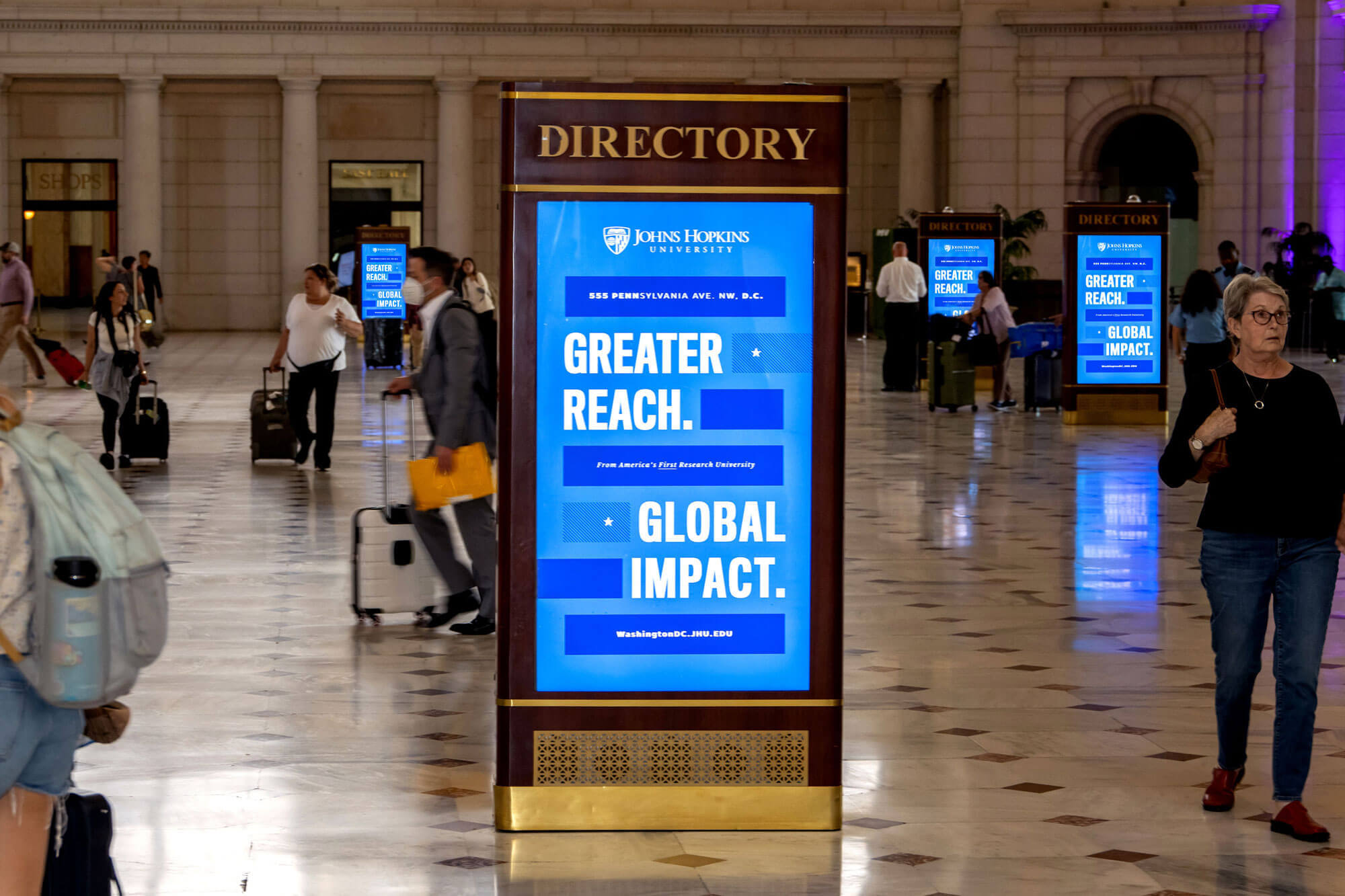 A digital advertisement in the main lobby of one of D.C.’s transit hubs.