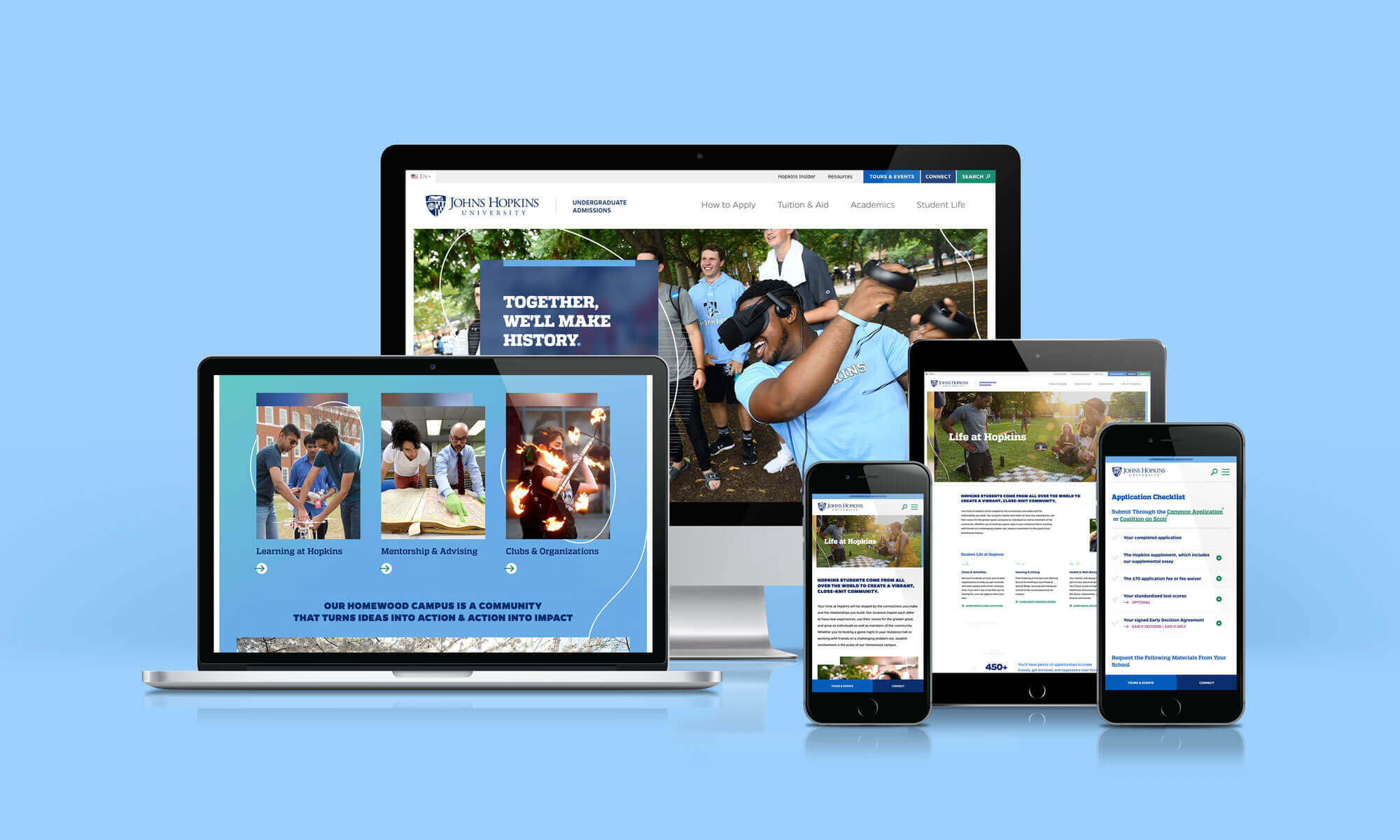 Computers, tablets, and phones displaying Undergraduate Admissions website.