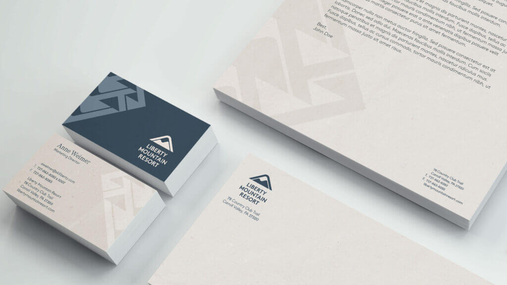 Liberty Mountain Resort business cards and stationary.
