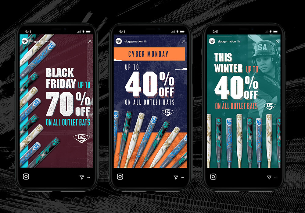 Instagram story posts advertising the bat sale.
