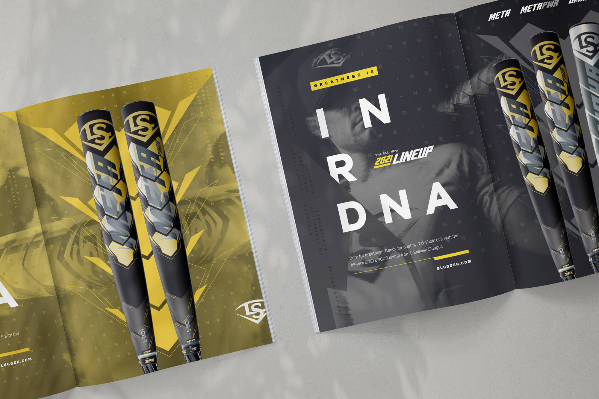 A printed catalogue of baseball bats and other products.