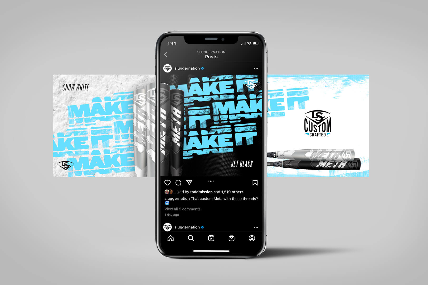 A sample social media post featuring a slideshow softball bats paired with campaign language.