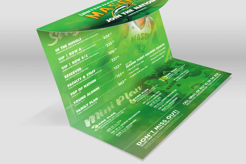 A foldable season ticket plan guide.
