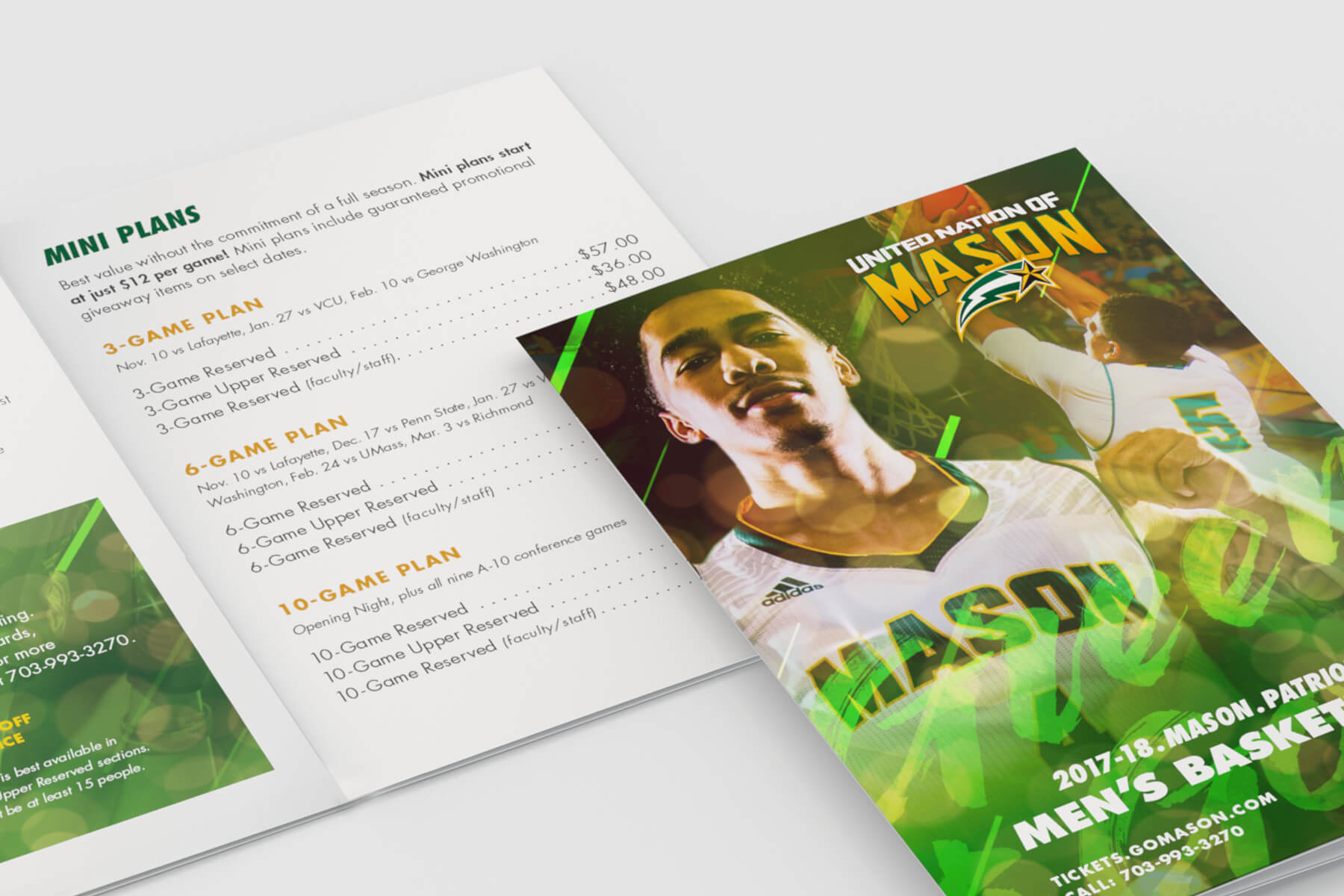 A mocked-up men’s basketball season ticket guide.