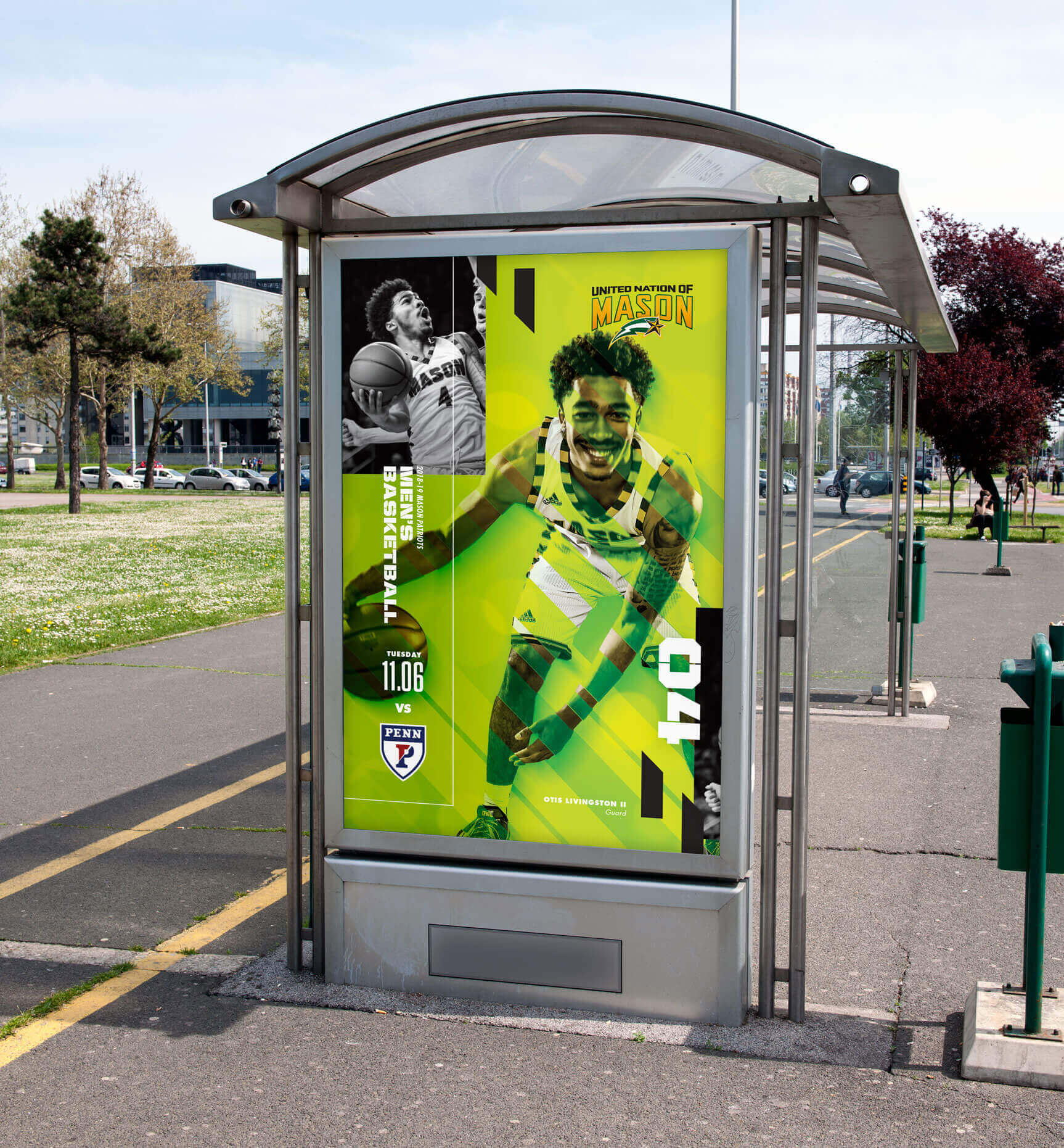 A mocked-up bus shelter ad.
