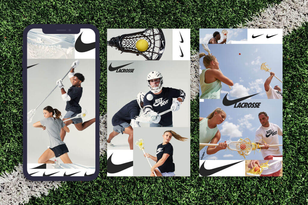 An iPhone displaying different designed asset featuring a collection of lacrosse players.