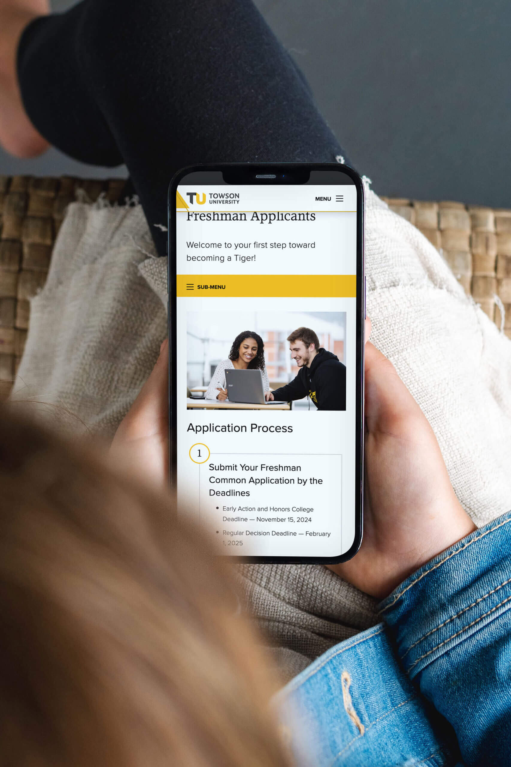 A phone screen displaying a page from the Towson University website.