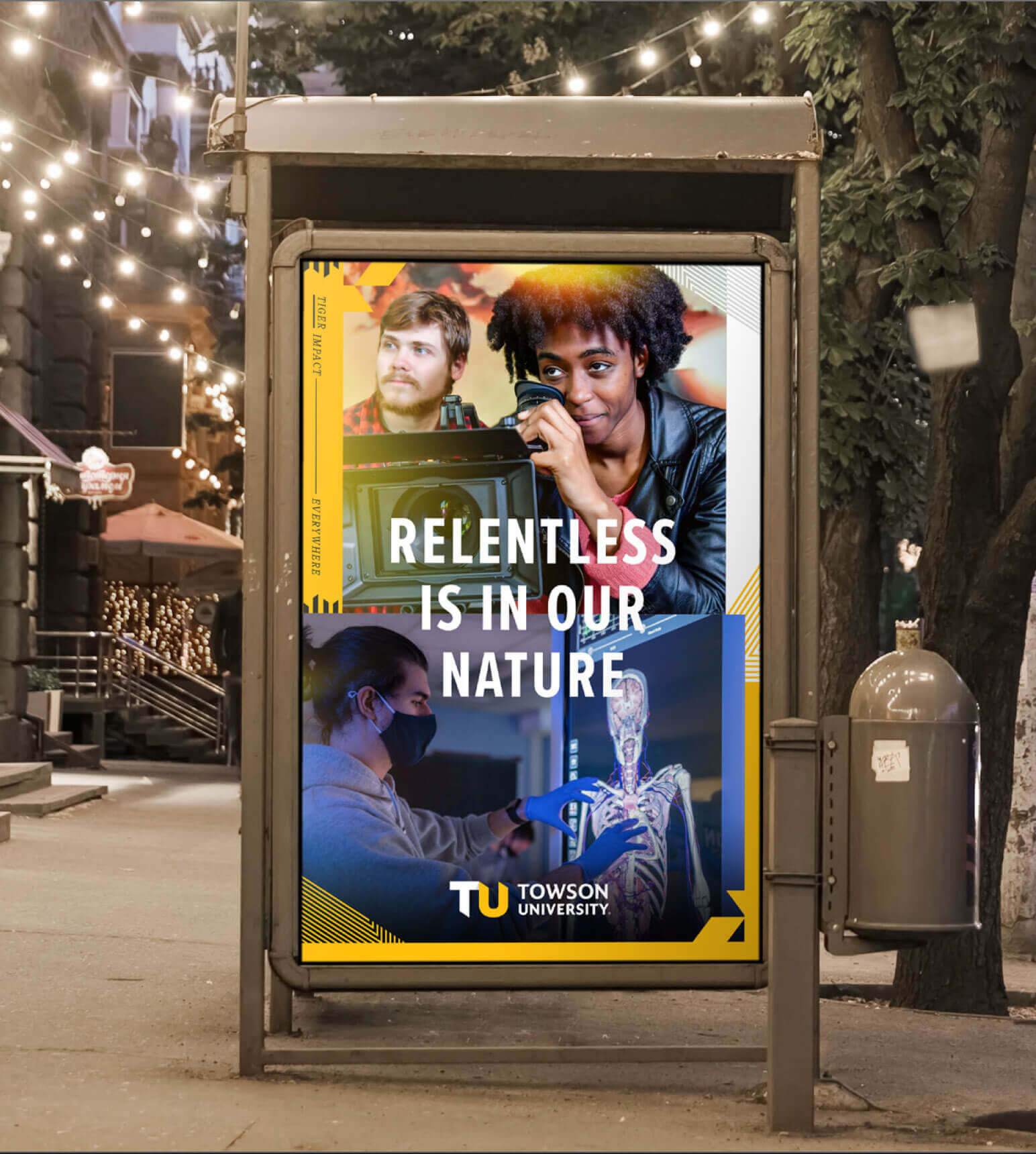 A bus shelter ad that says,