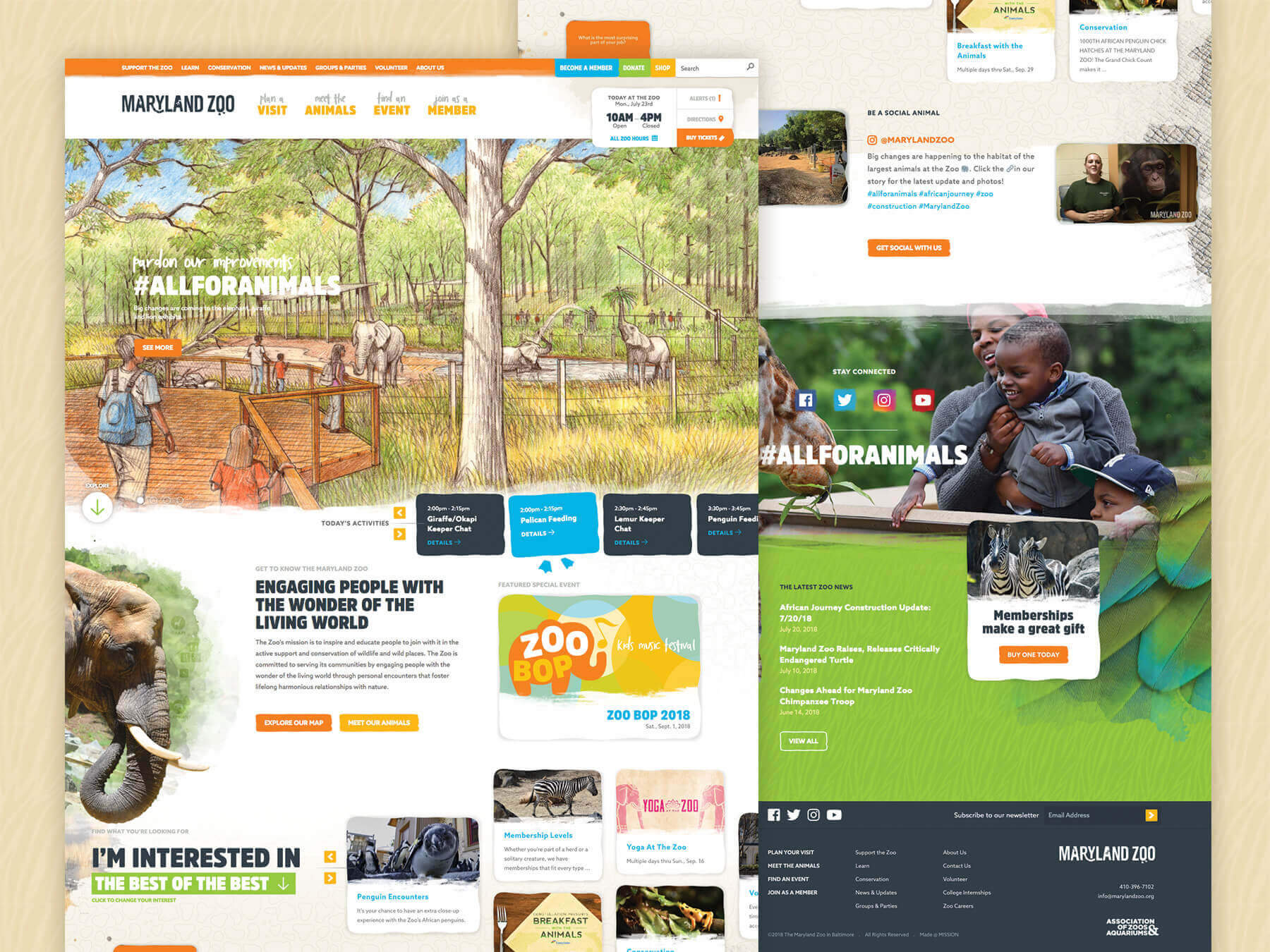 Side-by-side screenshots of Maryland Zoo webpages.