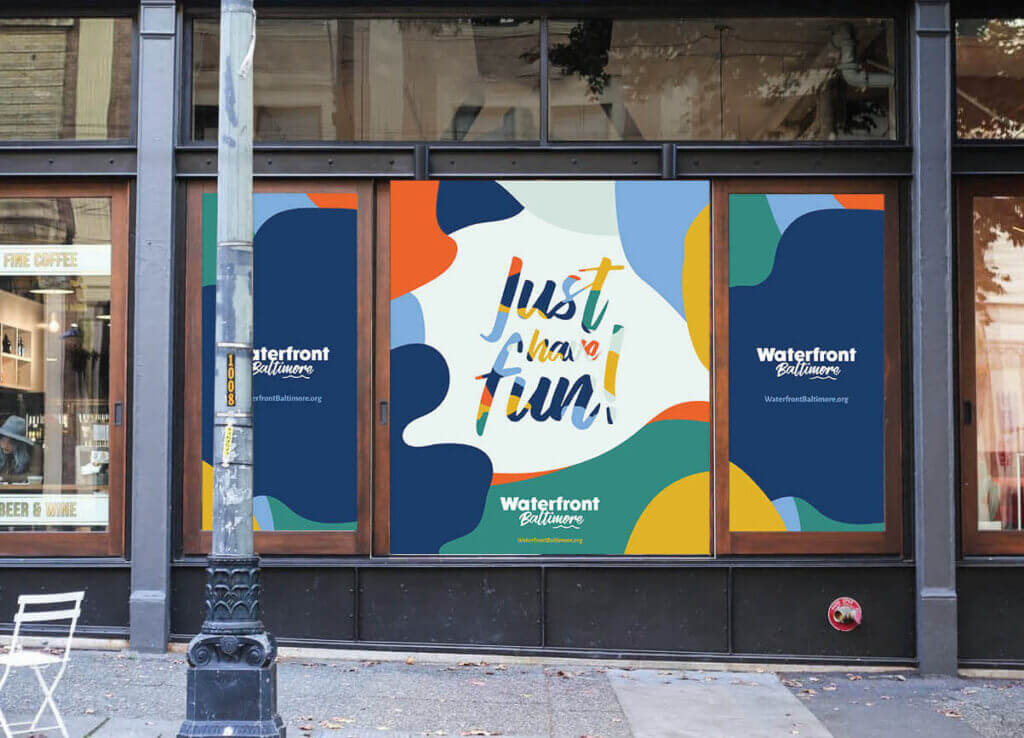 Large-scale poster on storefront windows.