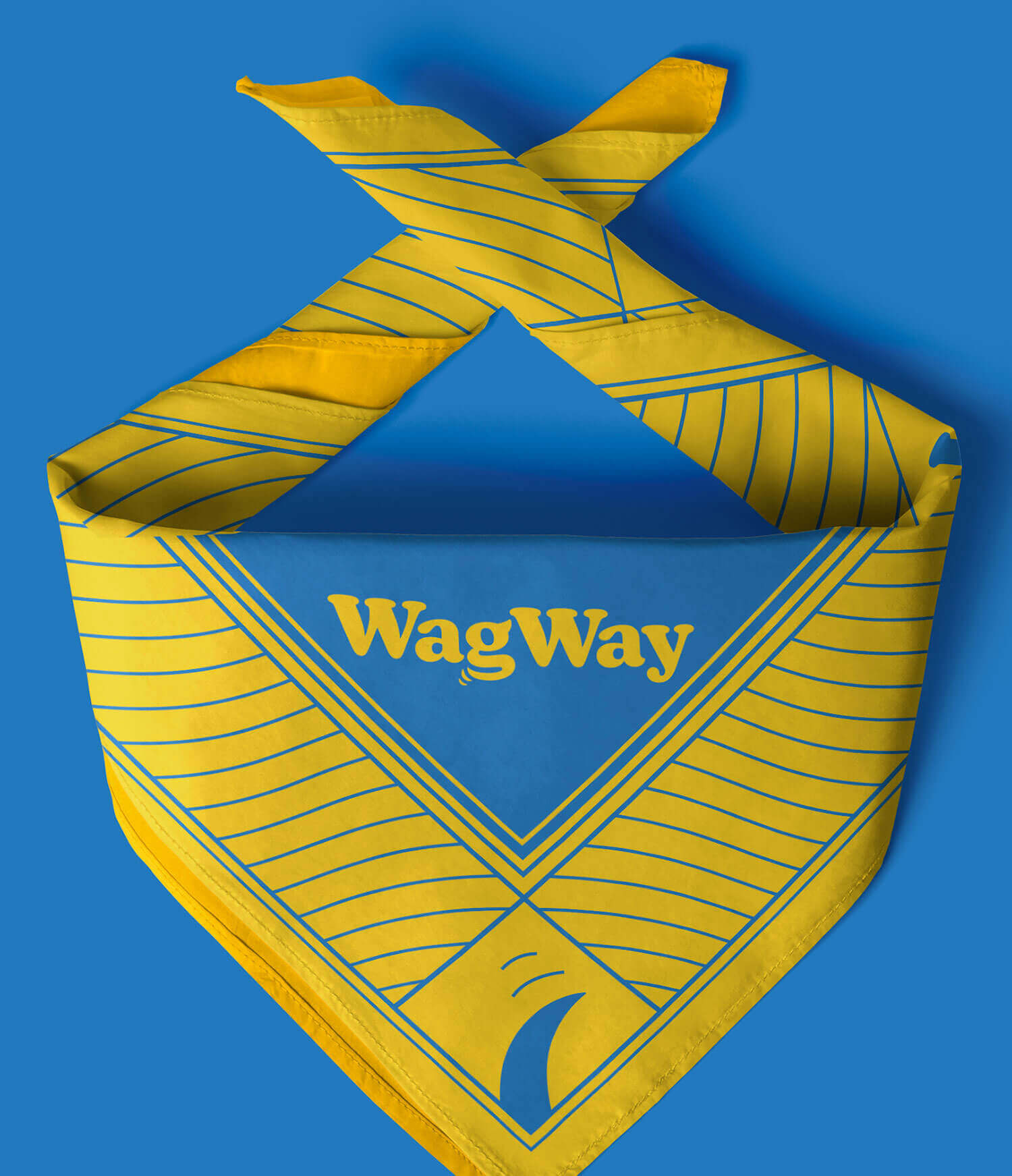 A yellow and blue WagWay-branded bandana.